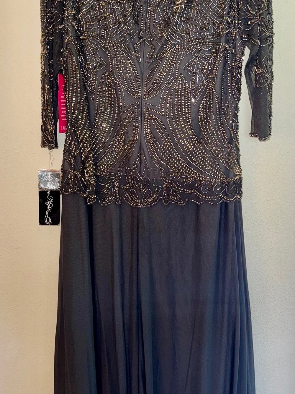 Pissaro Nights Nordstrom Embellished Midi Evening Dress in Charcoal Gray 16W - Picture 8 of 9